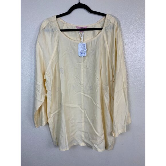 NEW April Cornell Long Sleeve Tunic Top Women size XL Butter Yellow Floral Boho - Picture 14 of 16